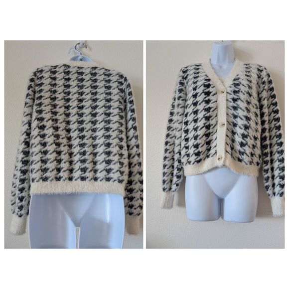 Willow & Wind Fuzzy Knit 2-pc Houndstooth Cardigan & Tank Set  Sz XS - Picture 4 of 9
